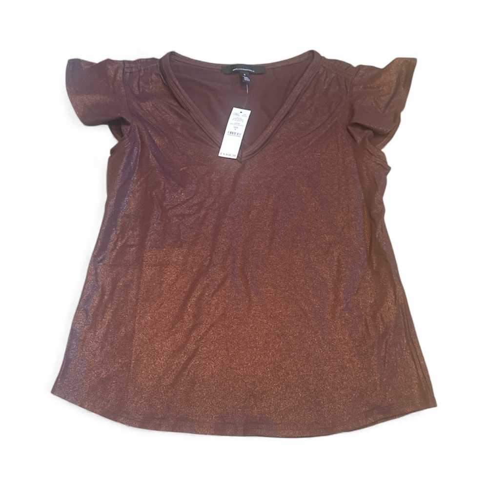 White House Black Market Metallic Brown V-Neck Tee